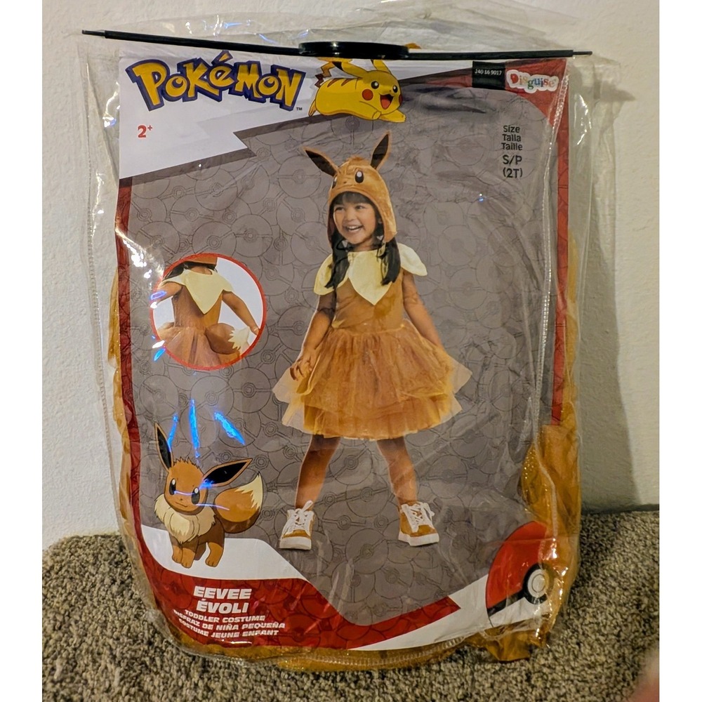 Pokemon Eevee Toddler Costume Dress Hood Hat Ears Dress Up Size S 2T‎ NEW - Picture 2 of 7